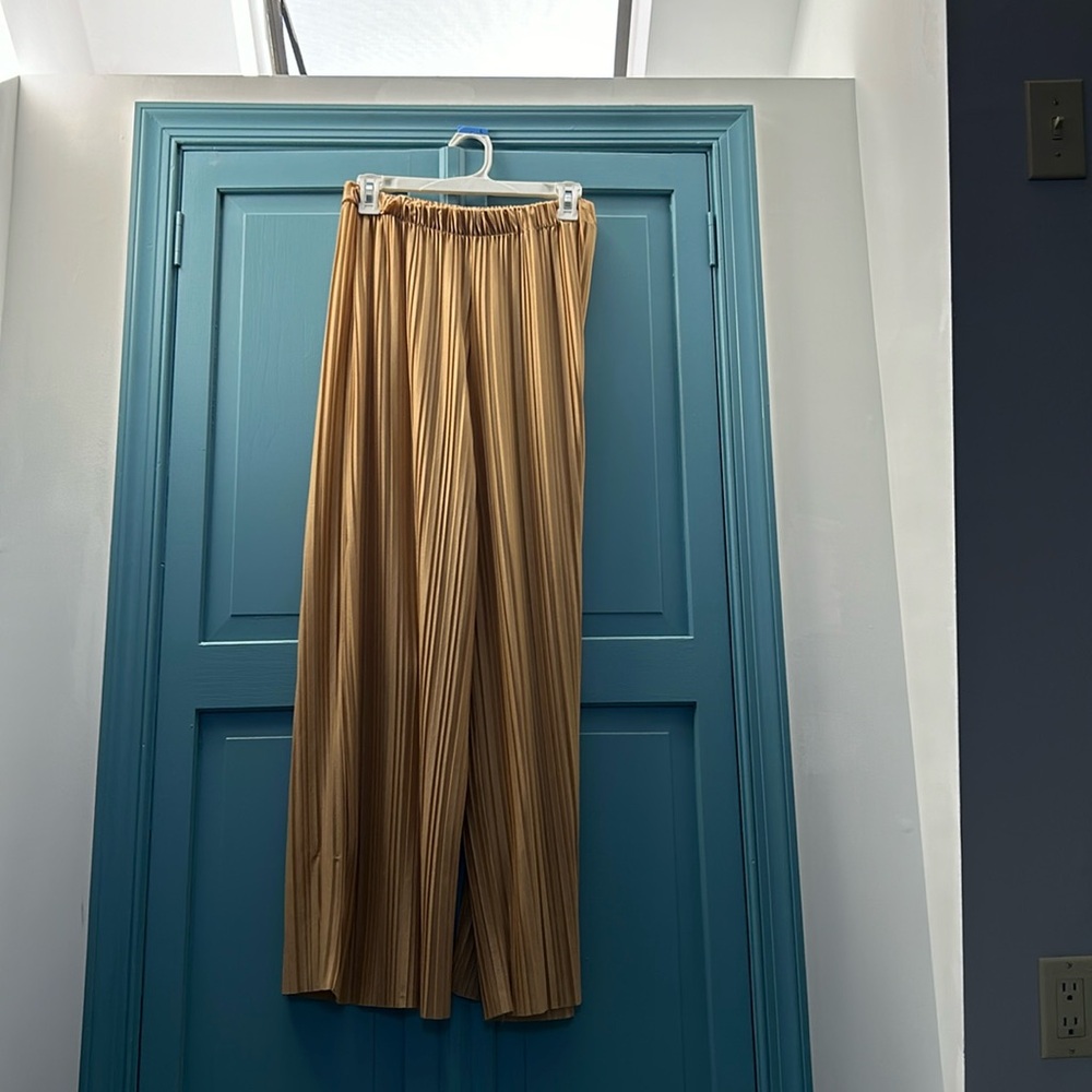 By Johnny Camel Brown Pleated Wide-Leg Pants